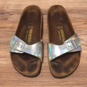 Silver iridescent Birkenstock’s